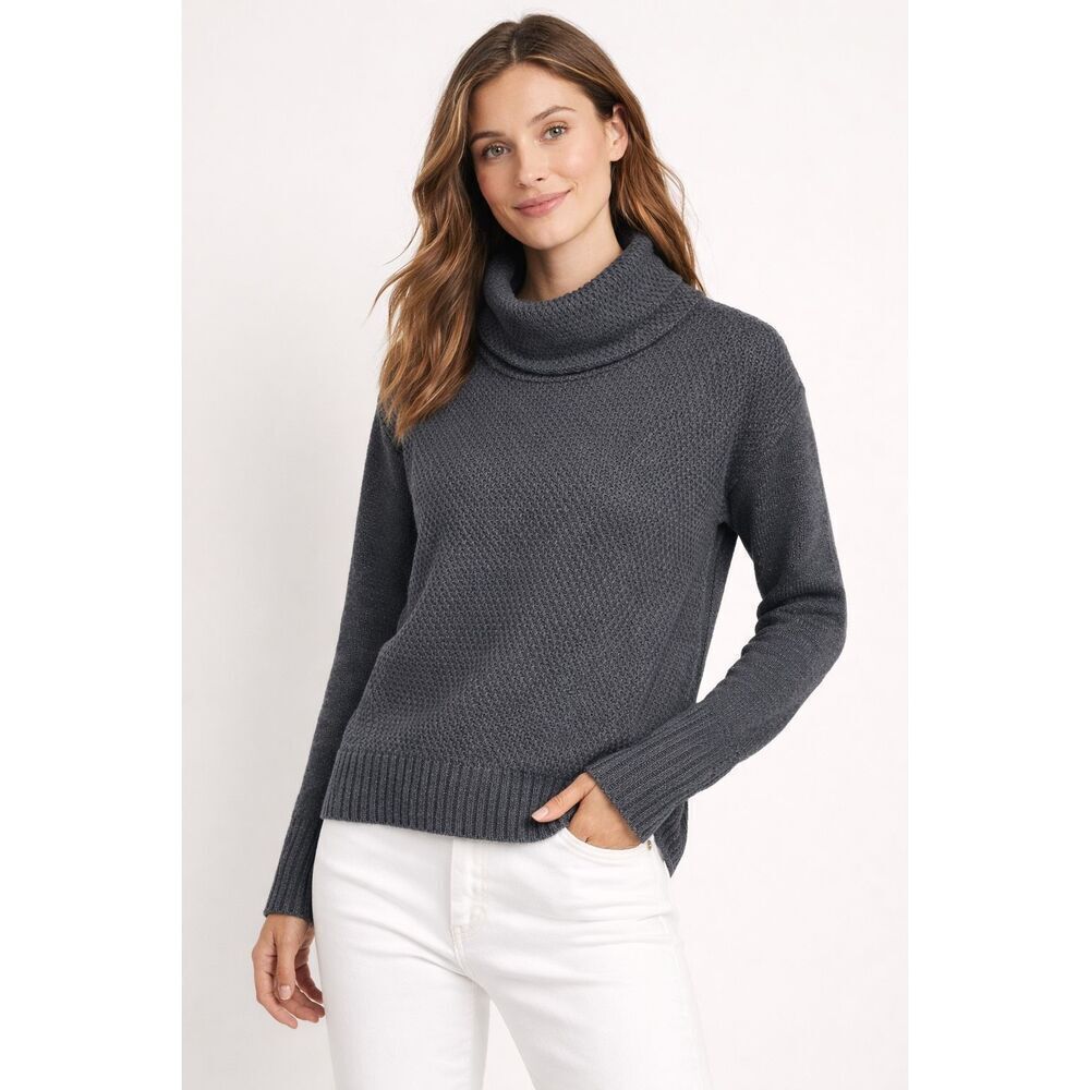 Athleta Charcoal Gray Waffle-Knit Cowl Neck Sweater – Small